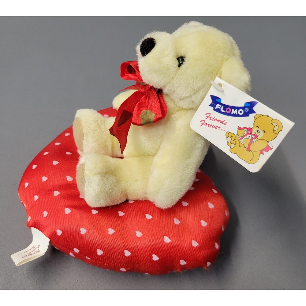 Flomo Teddy Bear Heart Pillow Friends Forever Plush Toy Cream Red Lovecore